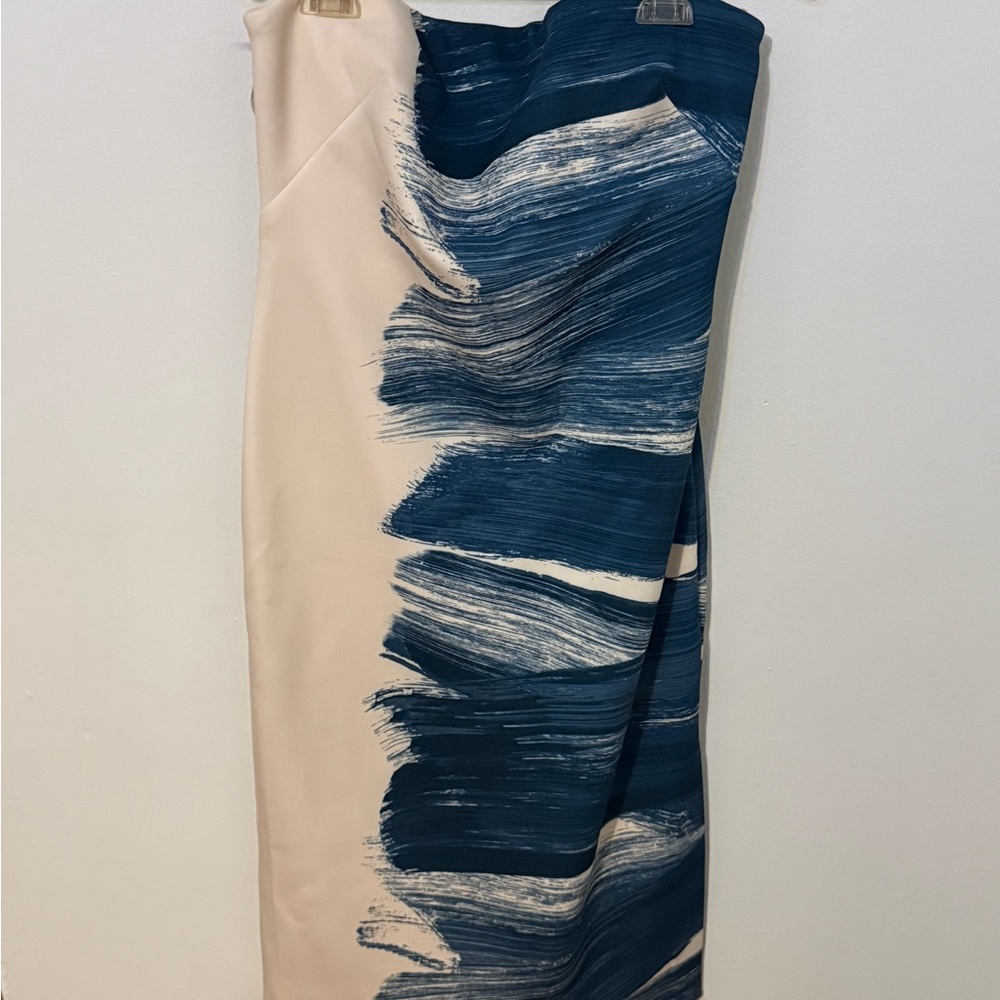 Donna Karan Blue and Cream Brushstroke Dress